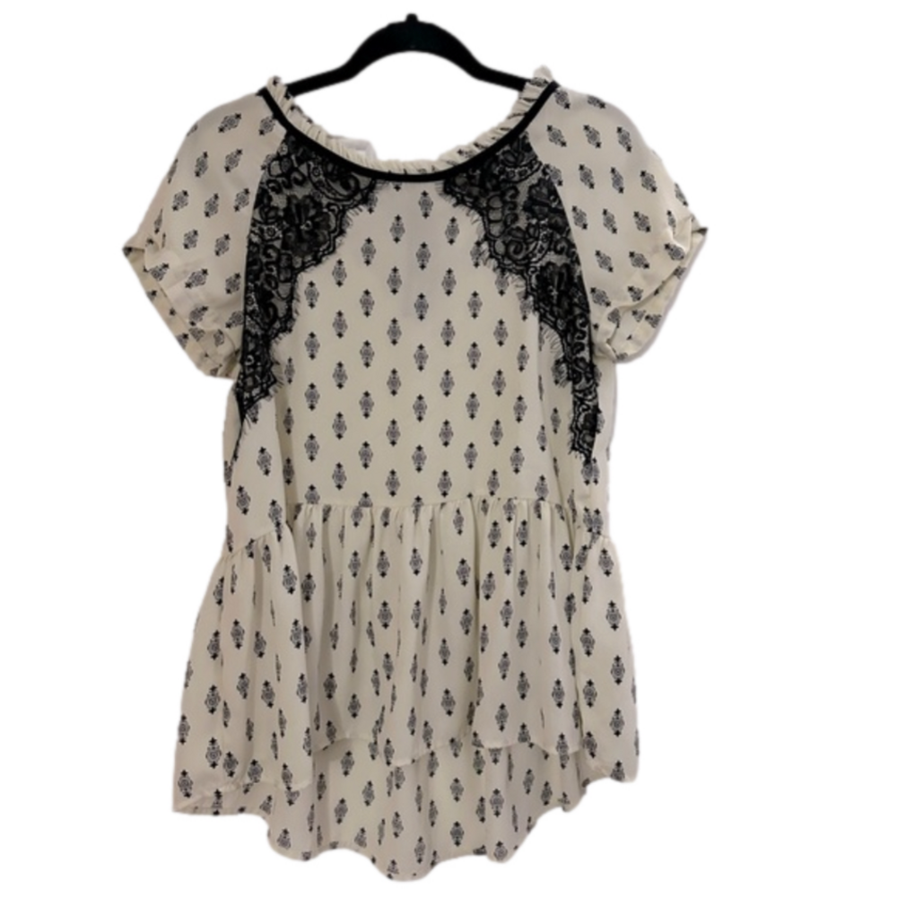 Rewind Boho Lace Detail Tie Back Flowy Blouse Shirt Top Women’s Medium
